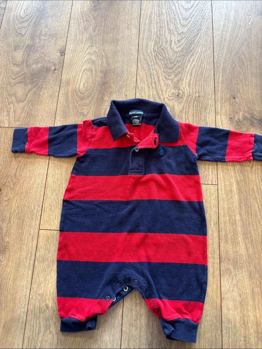 Ralph Lauren Red and Navy Striped Polo One-Piece
